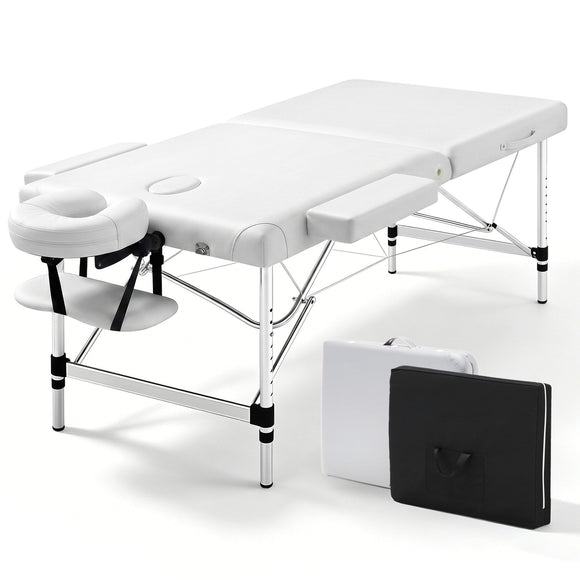Zenses Massage Table 75cm 2 Fold Aluminium Massage Bed Portable Beauty Therapy White