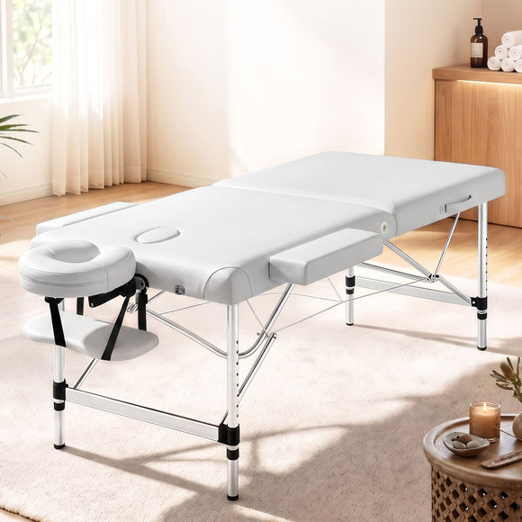 Zenses Massage Table 75cm 2 Fold Aluminium Massage Bed Portable Beauty Therapy White