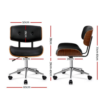 Artiss Wooden Office Chair PU Seat Black Brown - 0