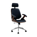Artiss Wooden Office Chair Leather Seat Black-8