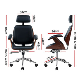 Artiss Wooden Office Chair Leather Seat Black - 0