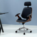 Artiss Wooden Office Chair Leather Seat Black-1