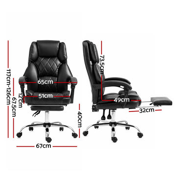 Artiss Executive Office Chair Leather Footrest Black - 0