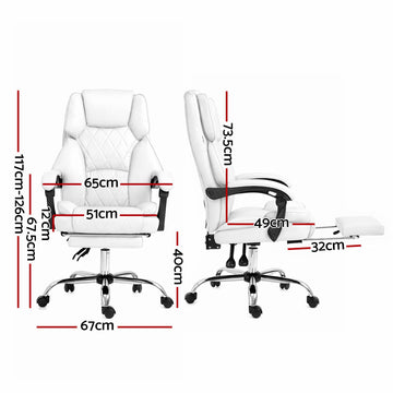 Artiss Executive Office Chair Leather Footrest White - 0