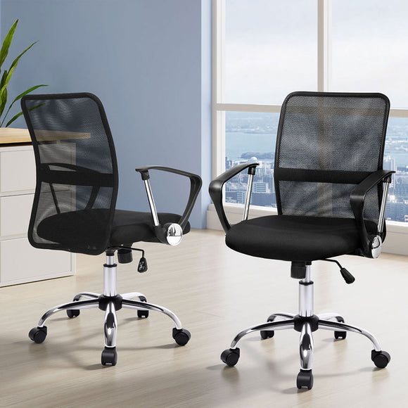 Artiss 2x Mesh Office Chair Mid Back Black
