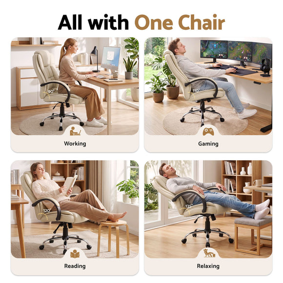 Artiss Executive Office Chair Leather Tilt Beige