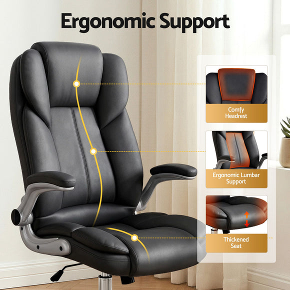 Artiss Executive Office Chair Leather Tilt Black