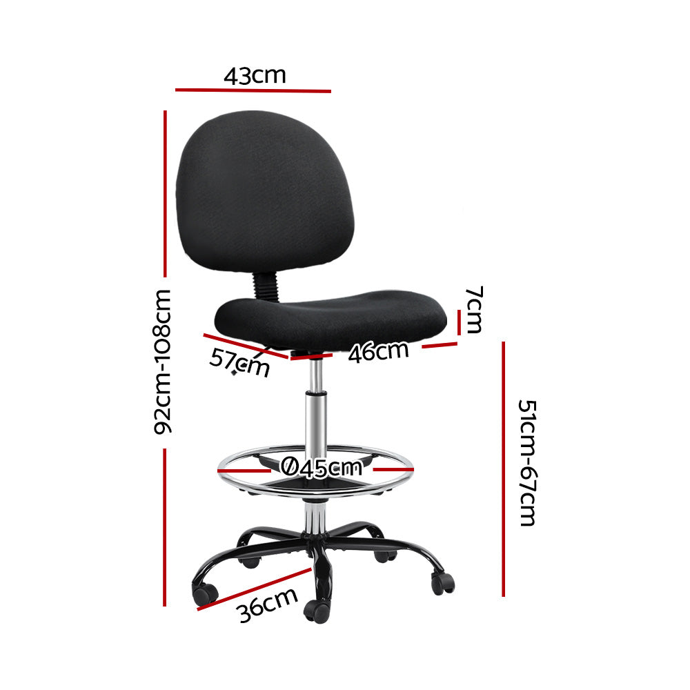 Artiss Office Chair Drafting Stool Fabric Chairs Black - 0