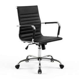 Artiss Office Chair Conference Chairs PU Leather Mid Back Black