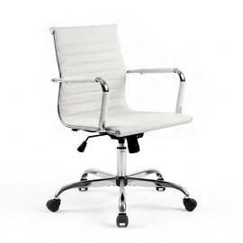 Artiss Office Chair Conference Chairs PU Leather Mid Back White