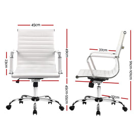 Artiss Office Chair Conference Chairs PU Leather Mid Back White - 0