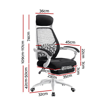 Artiss Mesh Office Chair Recliner Black White - 0