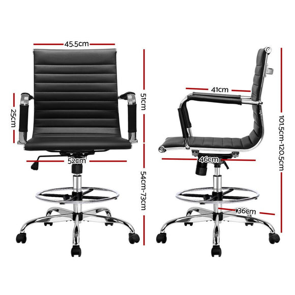 Artiss Office Chair Drafting Stool Leather Chairs Black