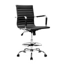 Artiss Office Chair Drafting Stool Leather Chairs Black-1