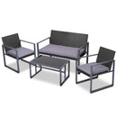 Gardeon 4 PCS Outdoor Sofa Set Rattan Furniture Glass Top Table Chairs Black-1