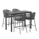 Gardeon 5-Piece Outdoor Bar Set Dining Table Rope Chair Patio Bistro Set-3