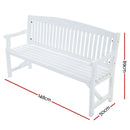 Gardeon 5FT Outdoor Garden Bench Wooden 3 Seat Chair Patio Furniture White-2