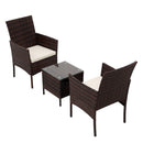 Gardeon 3PC Outdoor Bistro Set Patio Furniture Wicker Setting Chairs Table Cushion Brown-3