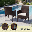 Gardeon 3PC Outdoor Bistro Set Patio Furniture Wicker Setting Chairs Table Cushion Brown-5