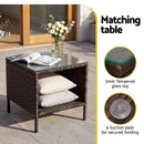 Gardeon 3PC Outdoor Bistro Set Patio Furniture Wicker Setting Chairs Table Cushion Brown-7