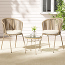 Gardeon 3PC Outdoor Bistro Set Patio Furniture Rope Setting Chairs Table Beige-5