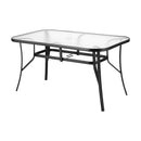 Gardeon 140CM Outdoor Dining Table Steel Frame Tempered Glass Parasol Hole Black-1