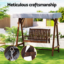 Gardeon Outdoor Wooden Swing Chair Garden Bench Canopy Cushion 2 Seater Charcoal-4