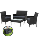 Gardeon 4 Seater Outdoor Sofa Set with Storage Cover Wicker Table Chair Black-1