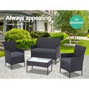 Gardeon 4 PCS Outdoor Sofa Set Rattan Chair Table Setting Garden Furniture Black-6