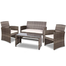 Gardeon 4 PCS Outdoor Sofa Set Rattan Chair Table Setting Garden Furniture Grey-1