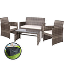 Gardeon 4 PCS Outdoor Sofa Set with Storage Cover Rattan Chair Furniture Grey-7