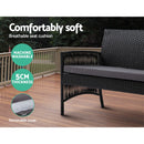 Gardeon 4PCS Outdoor Sofa Set Wicker Harp Chair Table Garden Furniture Black-7
