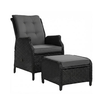Gardeon Recliner Chair Sun lounge Wicker Lounger Outdoor Furniture Patio Adjustable Black - 0