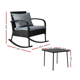 Gardeon 2PC Rocking Chair Table Wicker Outdoor Furniture Patio Lounge Setting - 0