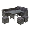 Gardeon Outdoor Dining Set Sofa Lounge Setting Chairs Table Ottoman Grey Cover-1