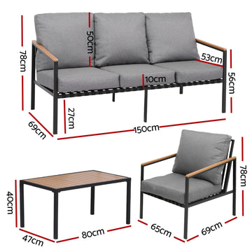 Gardeon 5 Seater Outdoor Sofa Set 4PCS Table Chair Garden Bench Patio Furniture - 0
