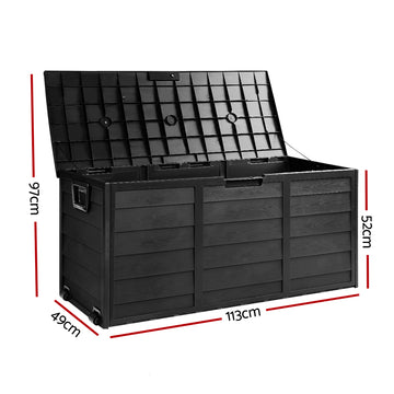 Gardeon Outdoor Storage Box 290L Lockable Organiser Garden Deck Shed All Black - 0