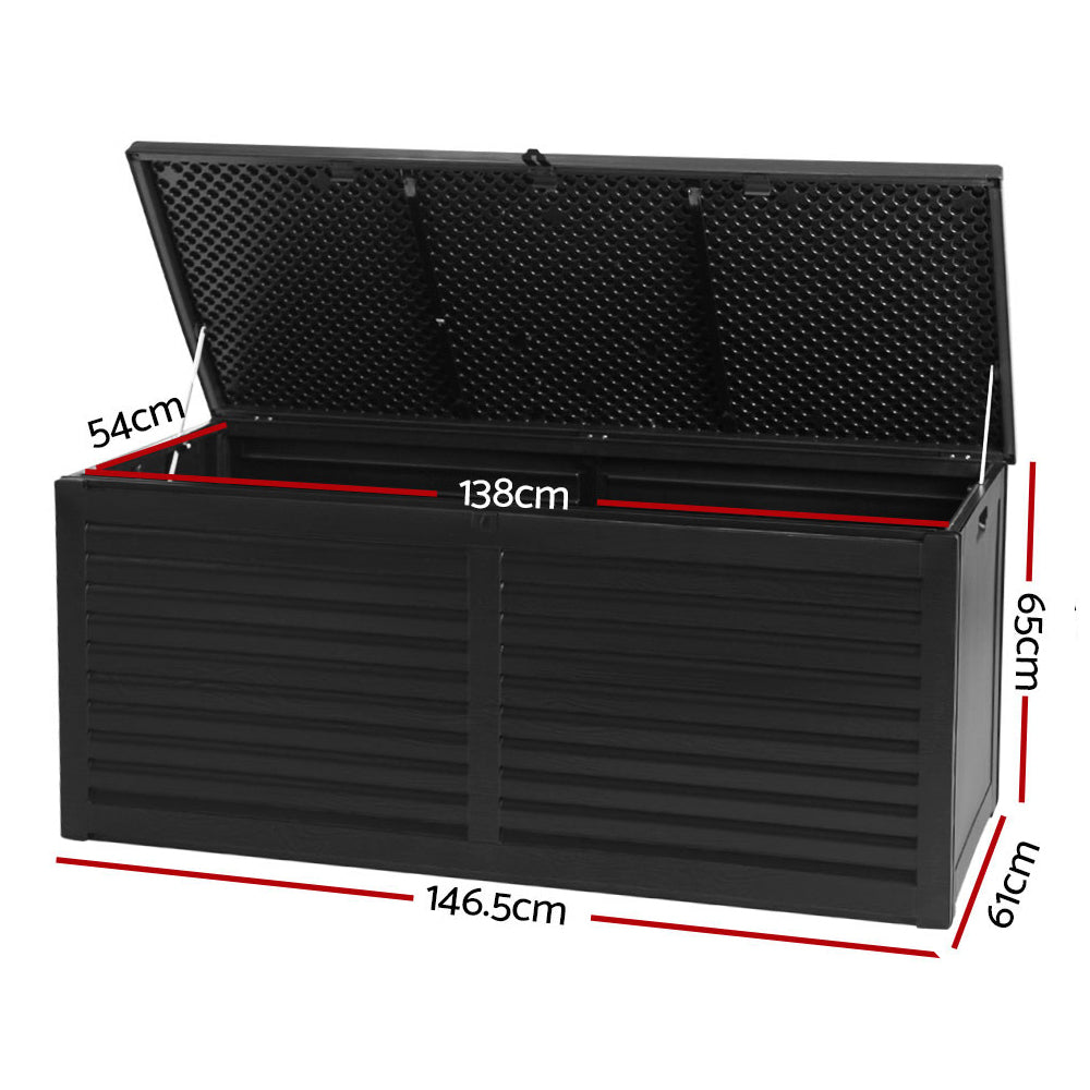 Gardeon Outdoor Storage Box 490L Container Lockable Garden Bench Shed Tools Toy All Black - 0