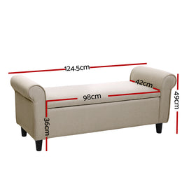 Artiss Storage Ottoman Blanket Box 125cm Arm Linen Taupe - 0
