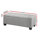 Artiss Storage Ottoman Blanket Box 97cm Button Linen Grey-3