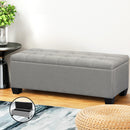 Artiss Storage Ottoman Blanket Box 97cm Button Linen Grey-13