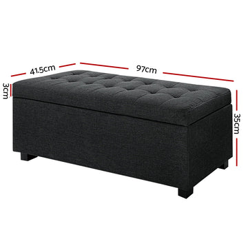 Artiss Storage Ottoman Blanket Box 97cm Linen Charcoal - 0
