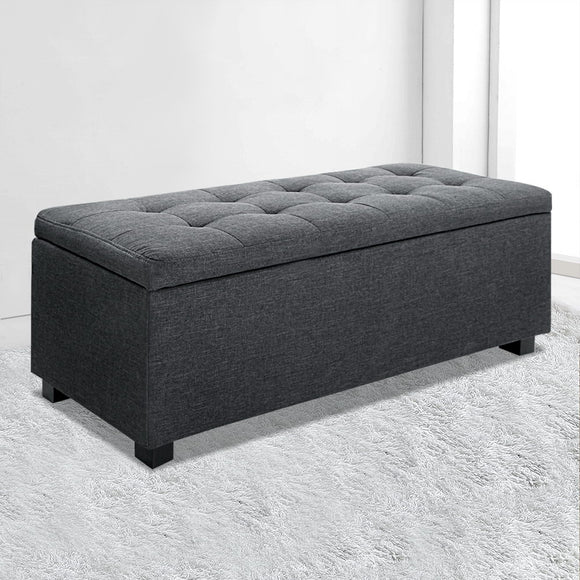 Artiss Storage Ottoman Blanket Box 97cm Linen Charcoal