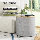 Artiss Storage Ottoman Blanket Box 40cm Linen Round Grey-4