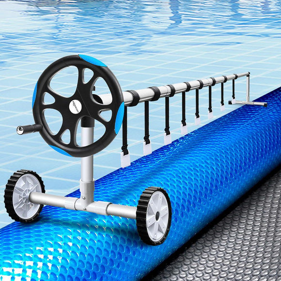 Aquabuddy Pool Cover 500 Micron 6.5x3m Silver Swimming Pool Solar Blanket 5.5m Blue Roller