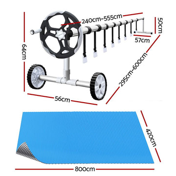 Aquabuddy Pool Cover 400 Micron 8x4.2m Swimming Pool Solar Blanket 5.5m Roller - 0