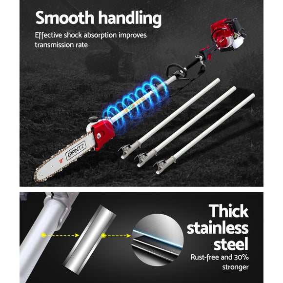 Giantz 4 Stroke Pole Chainsaw Petrol Hedge Trimmer Tree Pruner 12'' 7 In 1