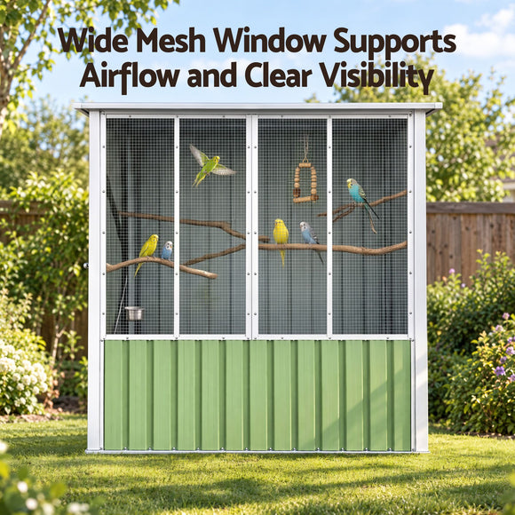 i.Pet Bird Cage Outdoor Aviary 180cm Walk In Access Galvanised Metal Green
