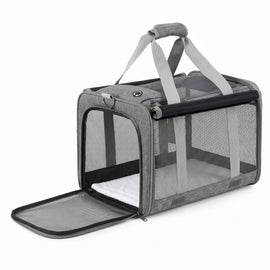 i.Pet Pet Carrier Bag Foldable Dog Cat Durable Crate Travel Cage Portable Car Kennel Grey