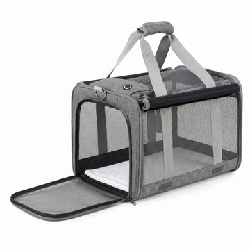 i.Pet Pet Carrier Bag Foldable Dog Cat Durable Crate Travel Cage Portable Car Kennel Grey